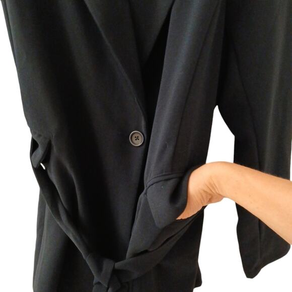 Standards & Practices Blazer Trench Sz 2X Navy Blue Long Coat Jacket Wrap Modern - Picture 8 of 15